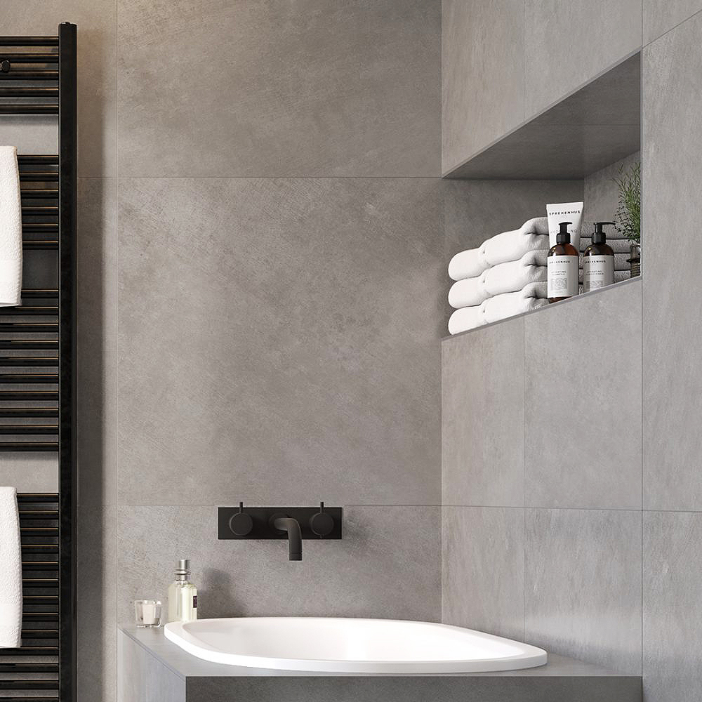 Runway Steel Grey Lappato Concrete Effect Porcelain Cut Sample Tile